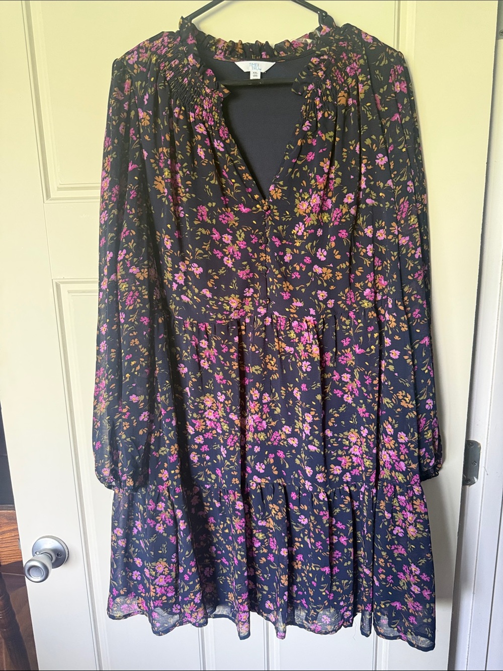 Women’s Floral Long Sleeve Dress -  Navy with Pink & Gold Floral